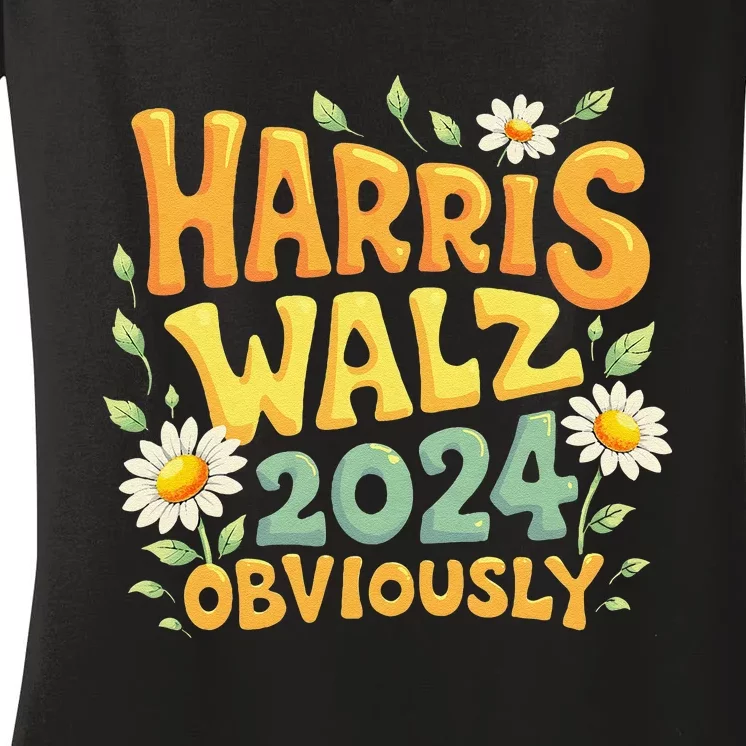 Support Kamala Harris Walz 2024 Obviously Kamala Harris 2024 Women's V-Neck T-Shirt