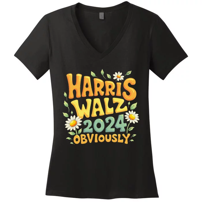 Support Kamala Harris Walz 2024 Obviously Kamala Harris 2024 Women's V-Neck T-Shirt