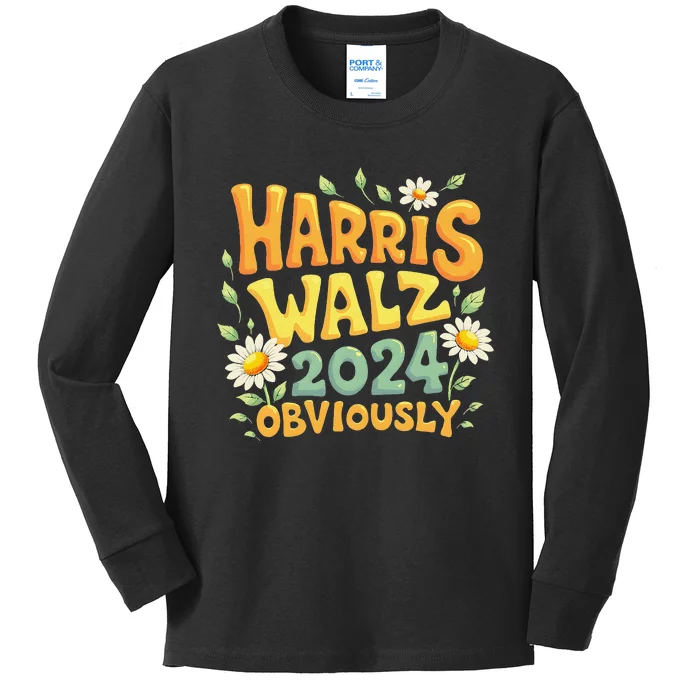 Support Kamala Harris Walz 2024 Obviously Kamala Harris 2024 Kids Long Sleeve Shirt