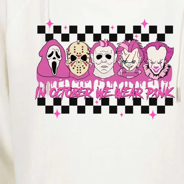 Serial Killer Horror Movies Breast Cancer Wear Pink In October Womens Funnel Neck Pullover Hood