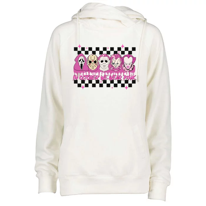 Serial Killer Horror Movies Breast Cancer Wear Pink In October Womens Funnel Neck Pullover Hood