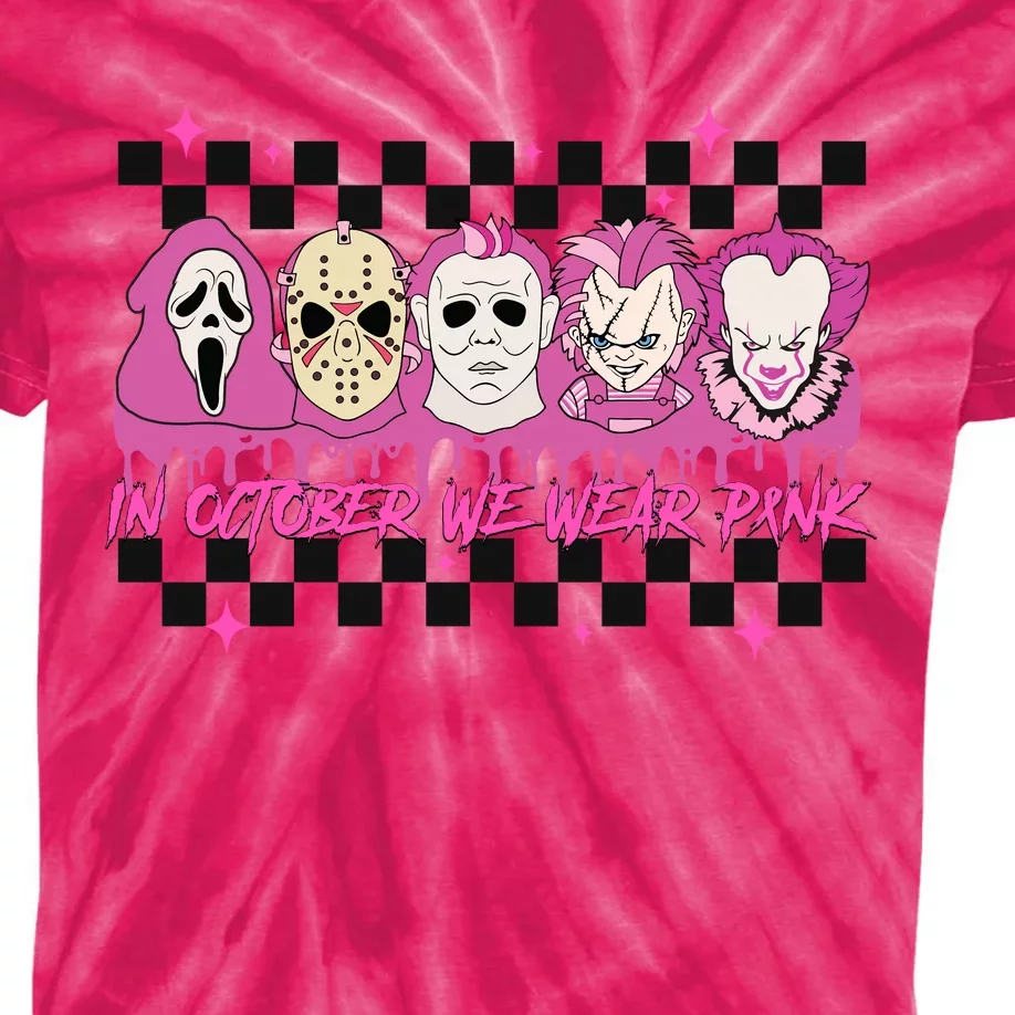 Serial Killer Horror Movies Breast Cancer Wear Pink In October Kids Tie-Dye T-Shirt