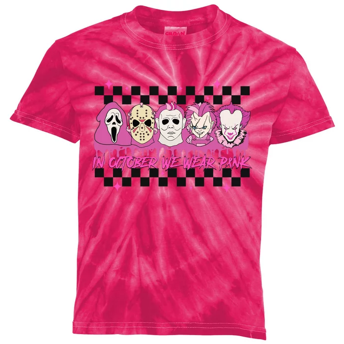 Serial Killer Horror Movies Breast Cancer Wear Pink In October Kids Tie-Dye T-Shirt