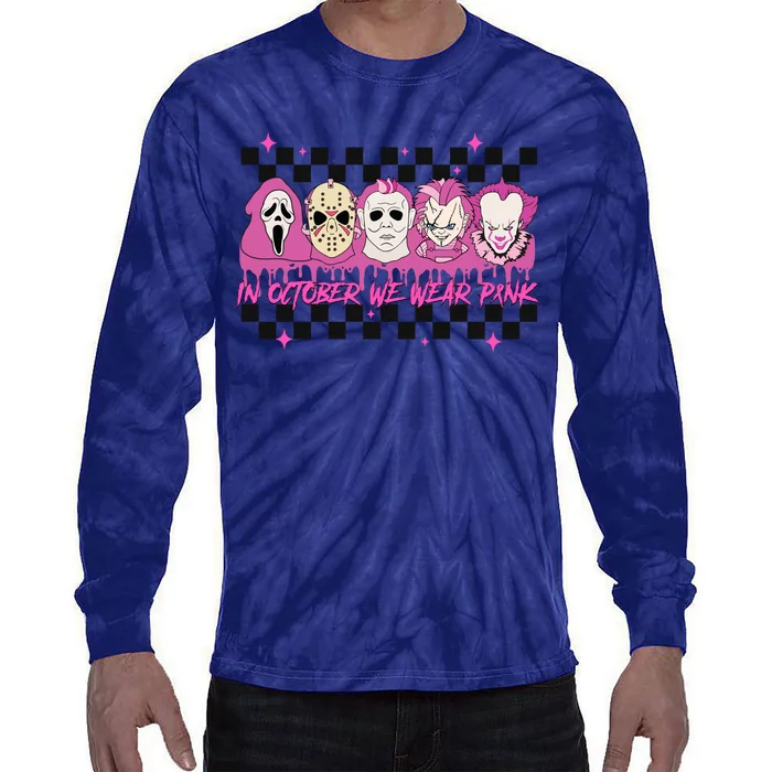 Serial Killer Horror Movies Breast Cancer Wear Pink In October Tie-Dye Long Sleeve Shirt