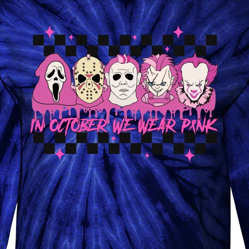 Serial Killer Horror Movies Breast Cancer Wear Pink In October Tie-Dye Long Sleeve Shirt