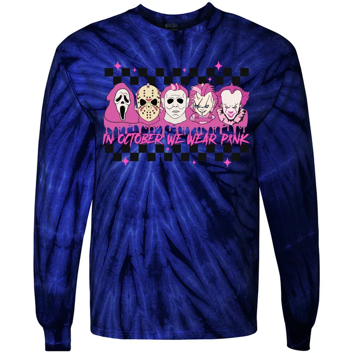 Serial Killer Horror Movies Breast Cancer Wear Pink In October Tie-Dye Long Sleeve Shirt