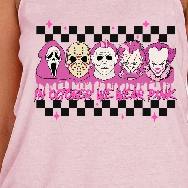 Serial Killer Horror Movies Breast Cancer Wear Pink In October Women's Knotted Racerback Tank