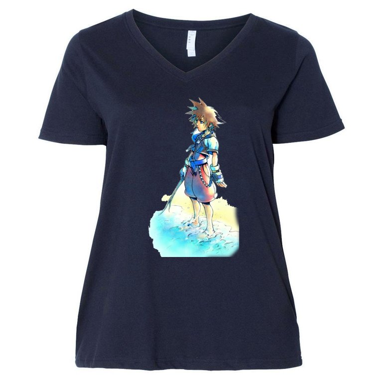 Sora Kingdom Hearts Women's V-Neck Plus Size T-Shirt
