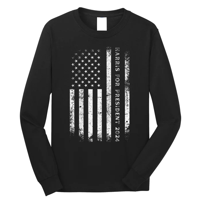 Support Kamala Harris For President 2024 Us Flag Long Sleeve Shirt