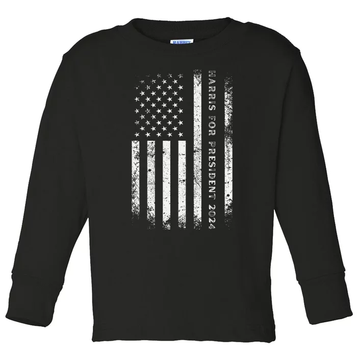 Support Kamala Harris For President 2024 Us Flag Toddler Long Sleeve Shirt