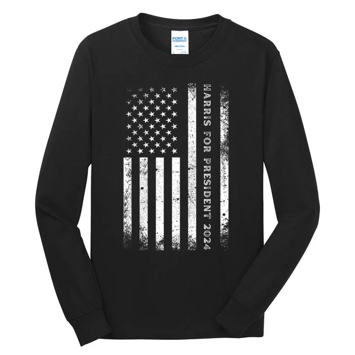 Support Kamala Harris For President 2024 Us Flag Tall Long Sleeve T-Shirt