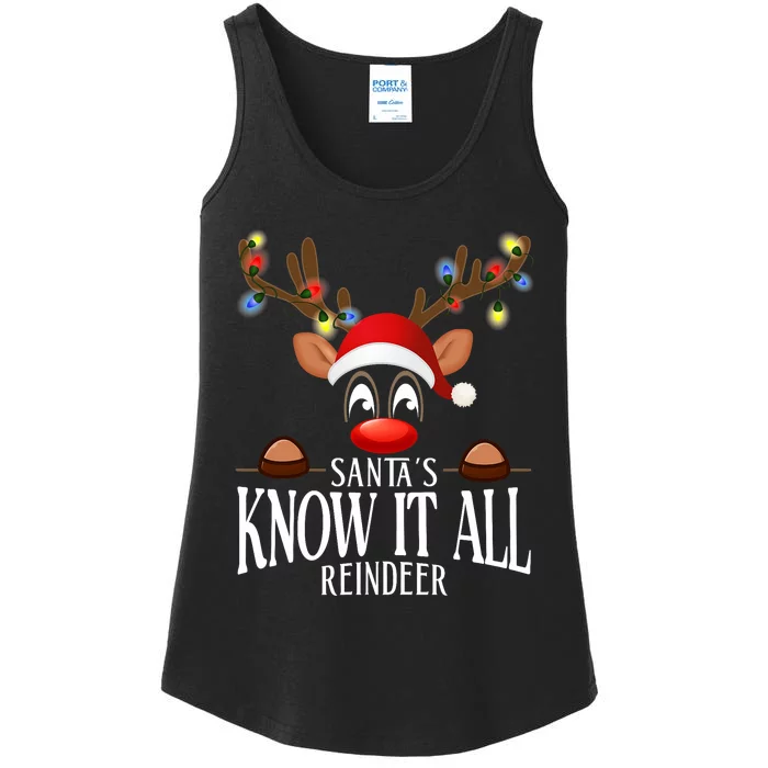 SantaS Know It All Reindeer Funny Xmas Matching Pjs Ladies Essential Tank