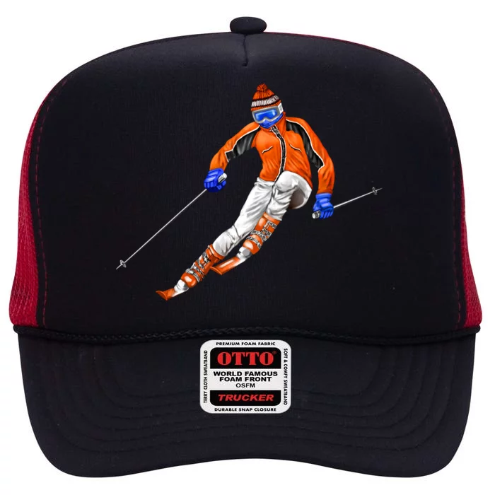 Skiing Downhill High Crown Mesh Trucker Hat