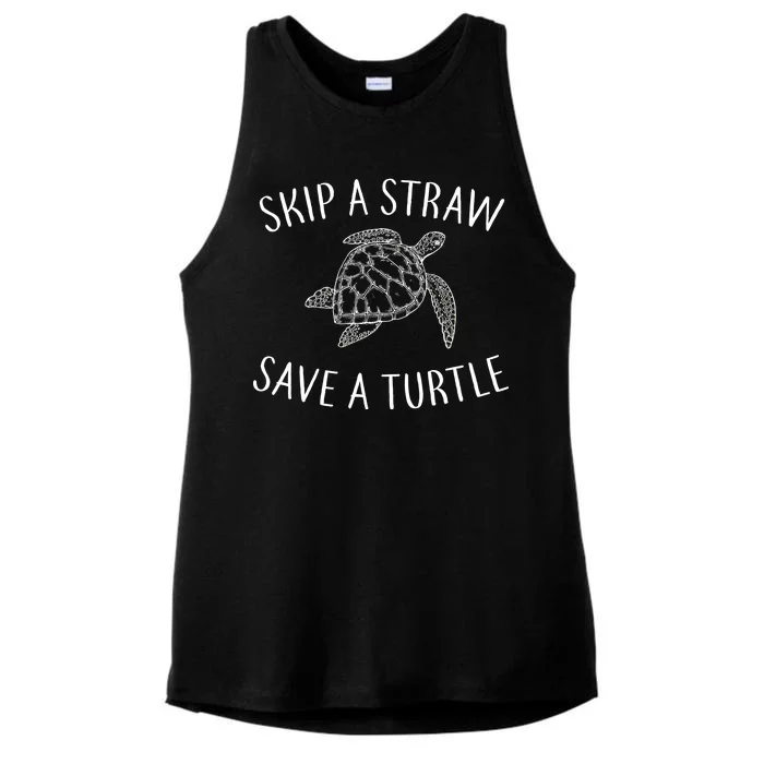 Skip a Straw Save a Turtle Ladies Tri-Blend Wicking Tank