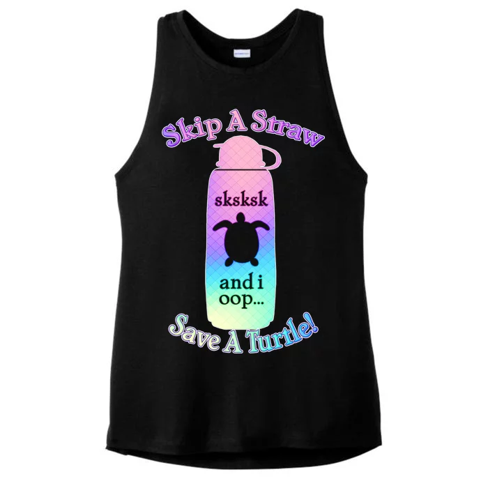 Skip A Straw Save A Turtle Sksksks Ladies Tri-Blend Wicking Tank