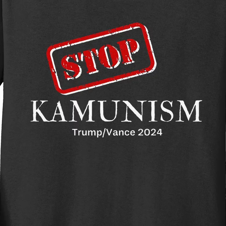 Stop Kamunism Kamala Harris 2024 Trump Vance Supporters Kids Long Sleeve Shirt