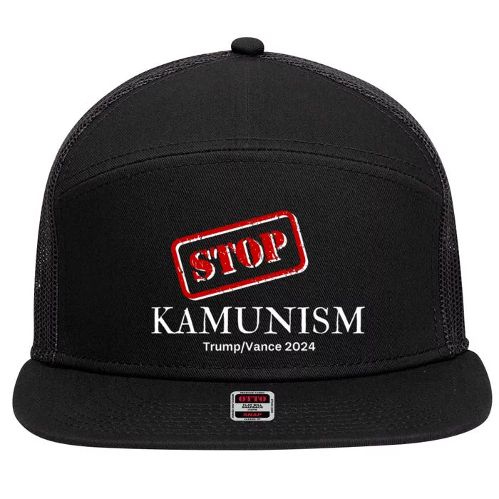 Stop Kamunism Kamala Harris 2024 Trump Vance Supporters 7 Panel Mesh Trucker Snapback Hat