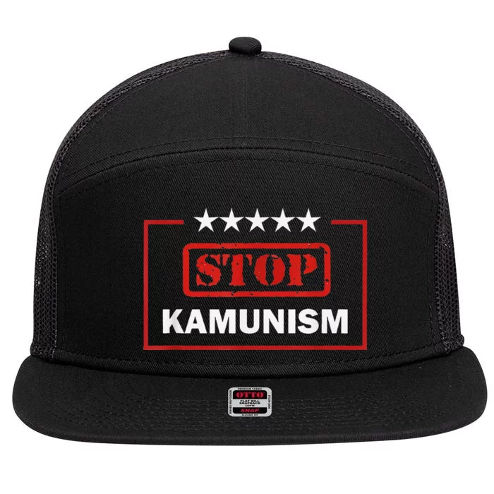 Stop Kamunism Kamala Harris 2024 Trump Vance 7 Panel Mesh Trucker Snapback Hat