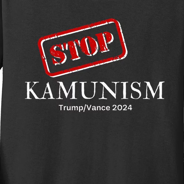 Stop Kamunism Kamala Harris 2024 Trump Vance Supporters Kids Long Sleeve Shirt