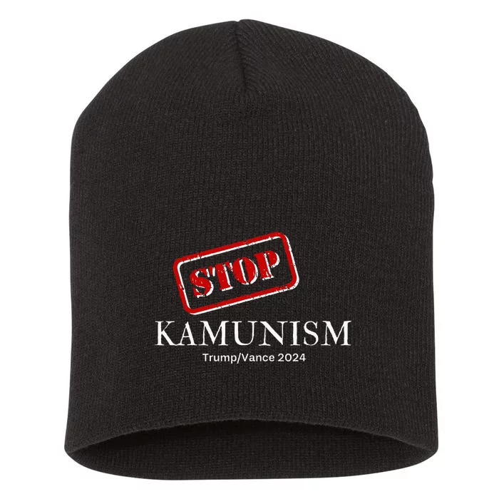 Stop Kamunism Kamala Harris 2024 Trump Vance Supporters Short Acrylic Beanie