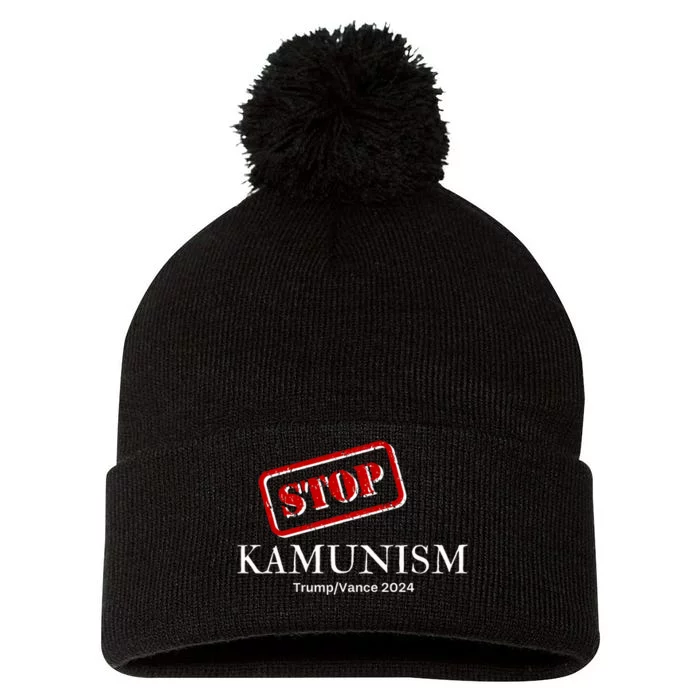 Stop Kamunism Kamala Harris 2024 Trump Vance Supporters Pom Pom 12in Knit Beanie