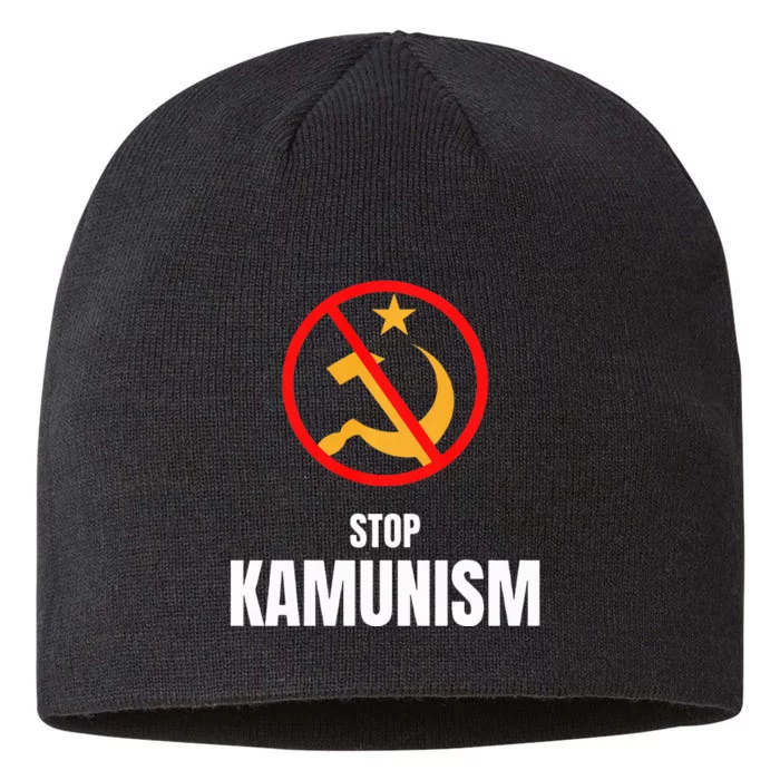 Stop Kamunism Kamala Harris 2024 Funny Parody Long Sleeve 8 1/2in Sustainable Knit Beanie