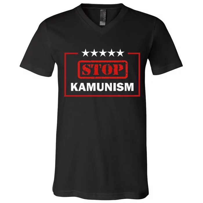 Stop Kamunism Kamala Harris 2024 Trump Vance V-Neck T-Shirt