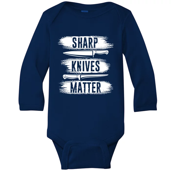 Sharp Knives Matter Cooking Cook Culinary Retro Chef Cute Gift Baby Long Sleeve Bodysuit