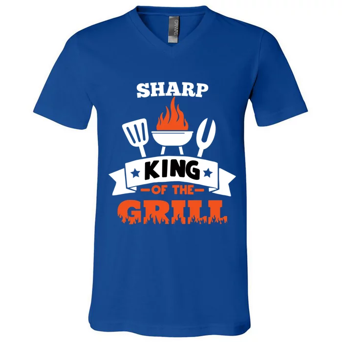 Sharp King Of The Grill Grilling Bbq Chef Master Cooking Gift V-Neck T-Shirt