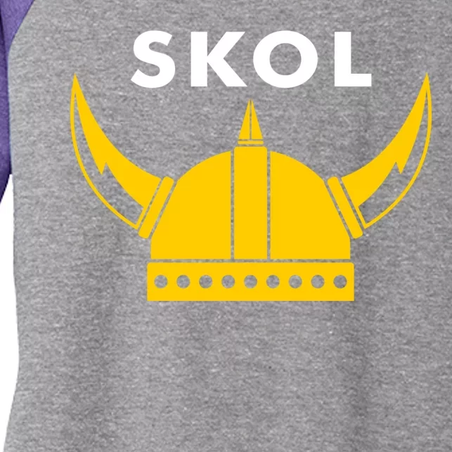 Skol Viking Helmet Minneapolis Miracle Women's Tri-Blend 3/4-Sleeve Raglan Shirt