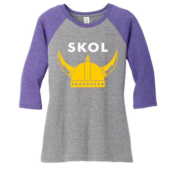 Skol Viking Helmet Minneapolis Miracle Women's Tri-Blend 3/4-Sleeve Raglan Shirt