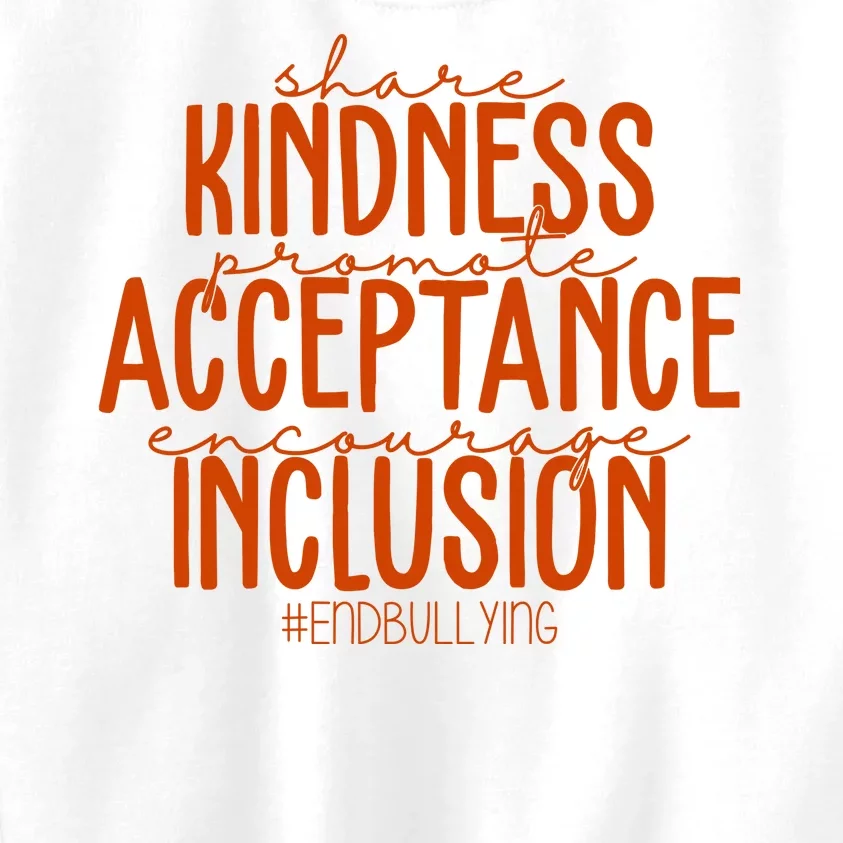 Share Kindness Promote Acceptance Encourage Inclusion End Bullying Unity Day Kids Sweatshirt