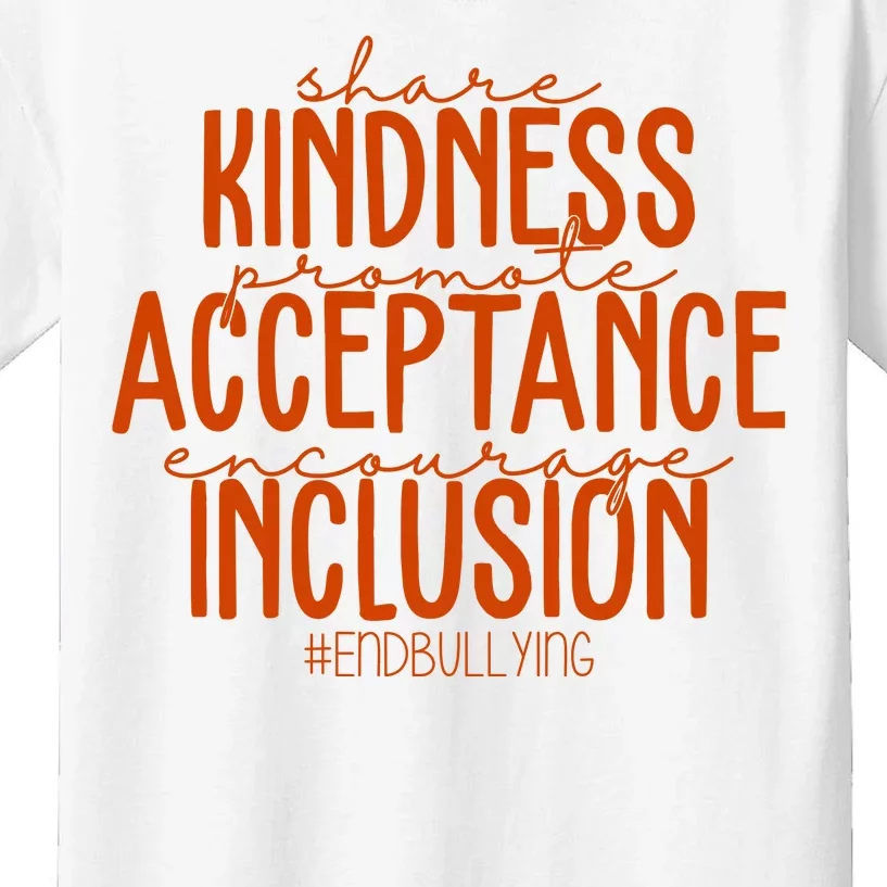 Share Kindness Promote Acceptance Encourage Inclusion End Bullying Unity Day Kids T-Shirt