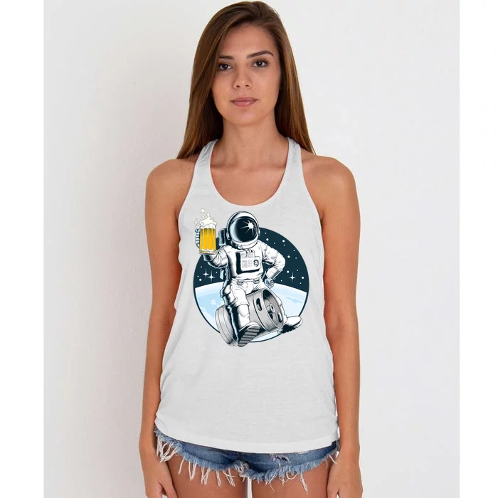 Space Kegger Party Astronaut Women's Knotted Racerback Tank