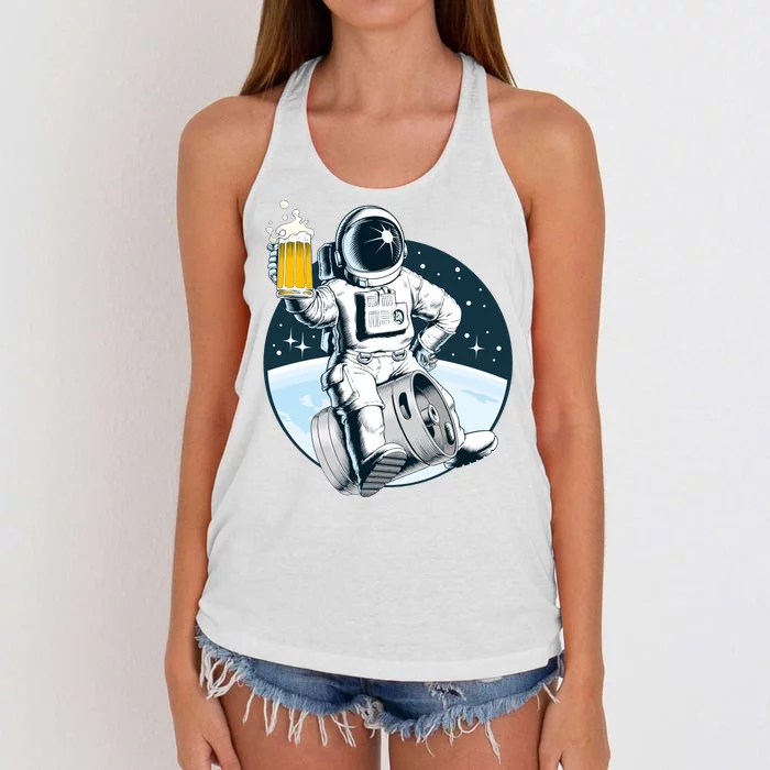 Space Kegger Party Astronaut Women's Knotted Racerback Tank