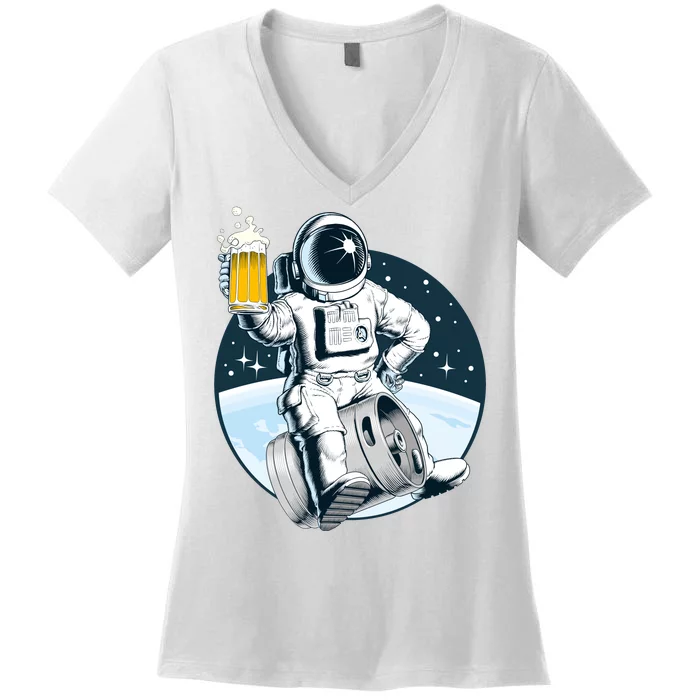 Space Kegger Party Astronaut Women's V-Neck T-Shirt