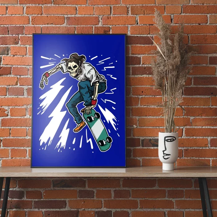 Skateboard Kickflip Skull Skeleton Skater Gift Poster