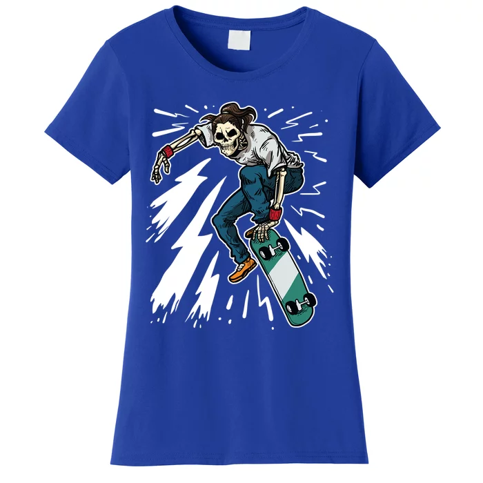 Skateboard Kickflip Skull Skeleton Skater Gift Women's T-Shirt