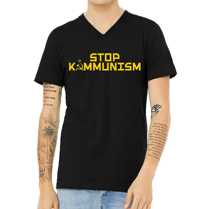 Stop Kammunism Stop Commiela Harris Vote Trump Vance 2024 V-Neck T-Shirt