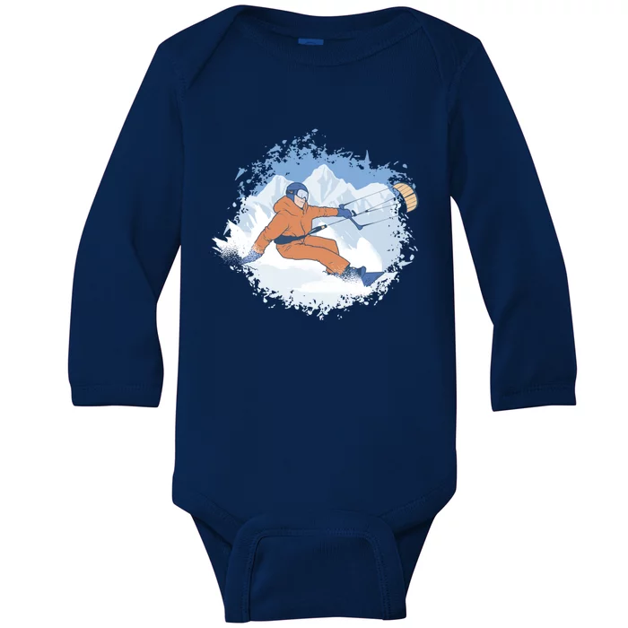 Snowkiting Kite Skiing Snow Kiting Skier Kiteboarding Quote Cute Gift Baby Long Sleeve Bodysuit