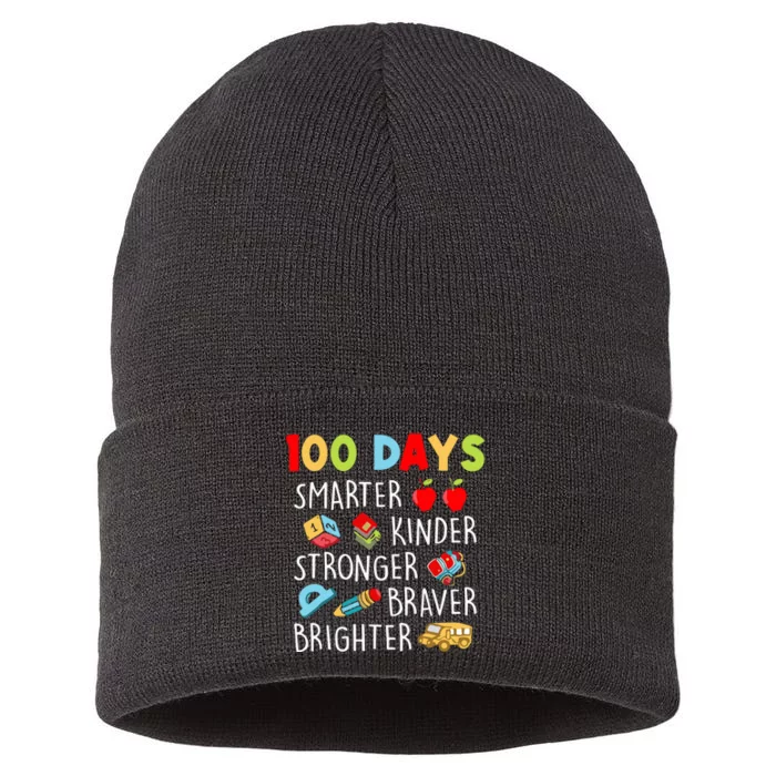 Smarter Kinder Stronger Brighter 100 Days Of School Teacher Sustainable Knit Beanie