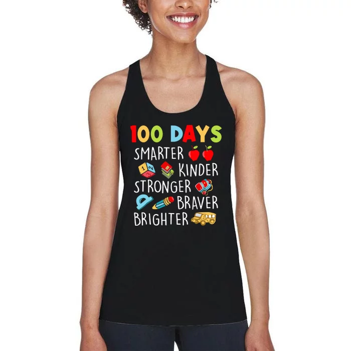 Smarter Kinder Stronger Brighter 100 Days Of School Teacher Women's Racerback Tank