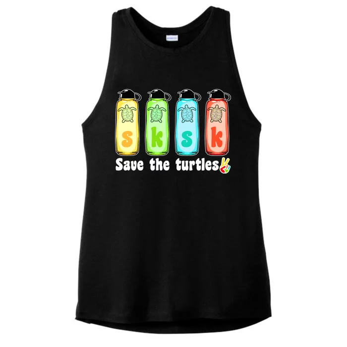 SKSKSK Save The Turtles Peace Ladies Tri-Blend Wicking Tank