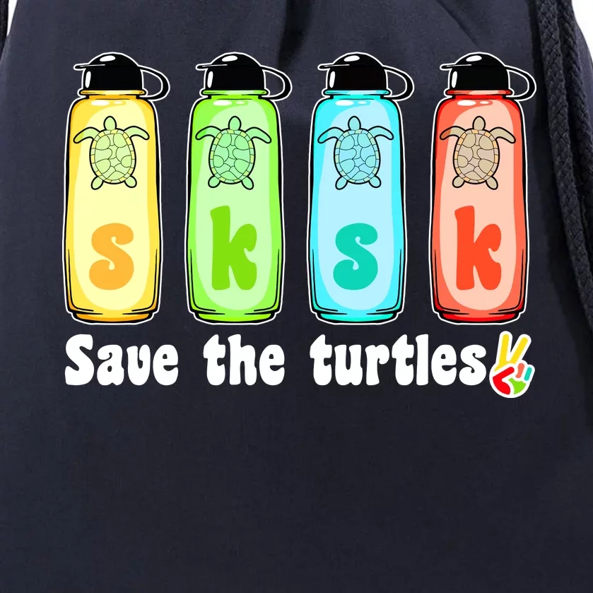 SKSKSK Save The Turtles Peace Drawstring Bag