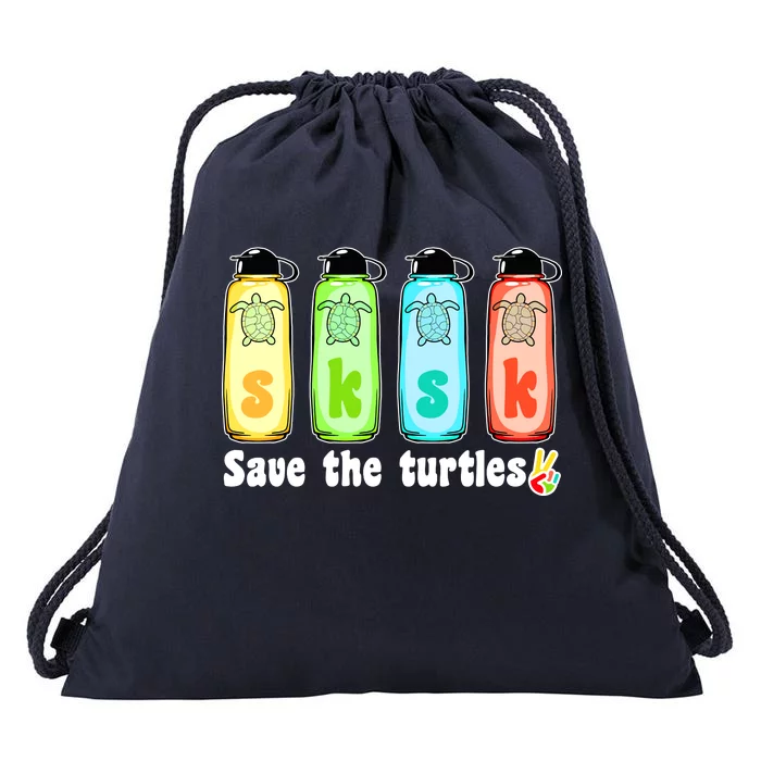 SKSKSK Save The Turtles Peace Drawstring Bag