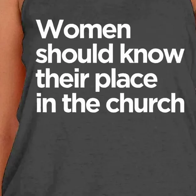 Should Know Their Place In The Church Bible Quote Women's Knotted Racerback Tank