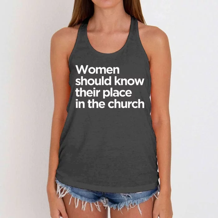 Should Know Their Place In The Church Bible Quote Women's Knotted Racerback Tank