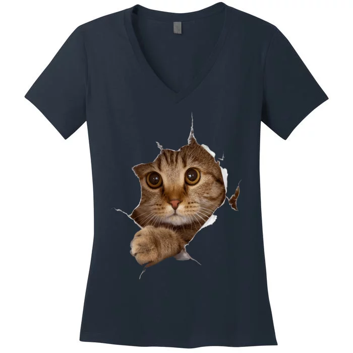 Sweet Kitten Torn Cloth - Funny Cat Lover Cat Owner Cat Lady Women's V-Neck T-Shirt