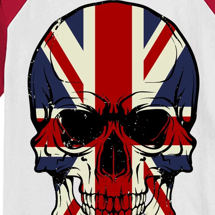 Skull Face British Flag Kids Colorblock Raglan Jersey