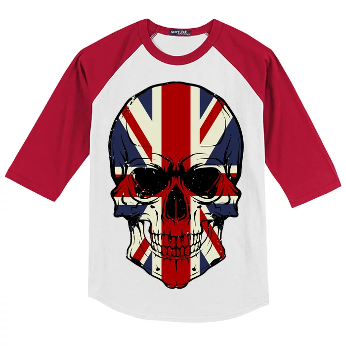 Skull Face British Flag Kids Colorblock Raglan Jersey